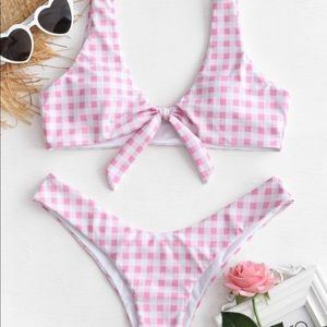 NWT Zaful Pink Gingham Tie Bikini